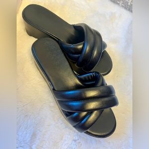 Black wedge sandals